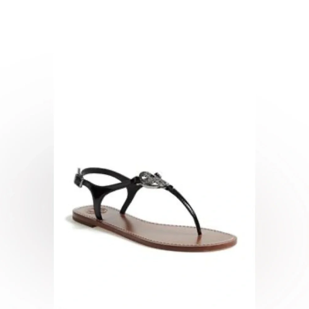 Tory Burch Violet Thong-patent Calf In Black Size 8 EUC